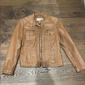 Michael Kors Cognac Brown Leather Jacket M